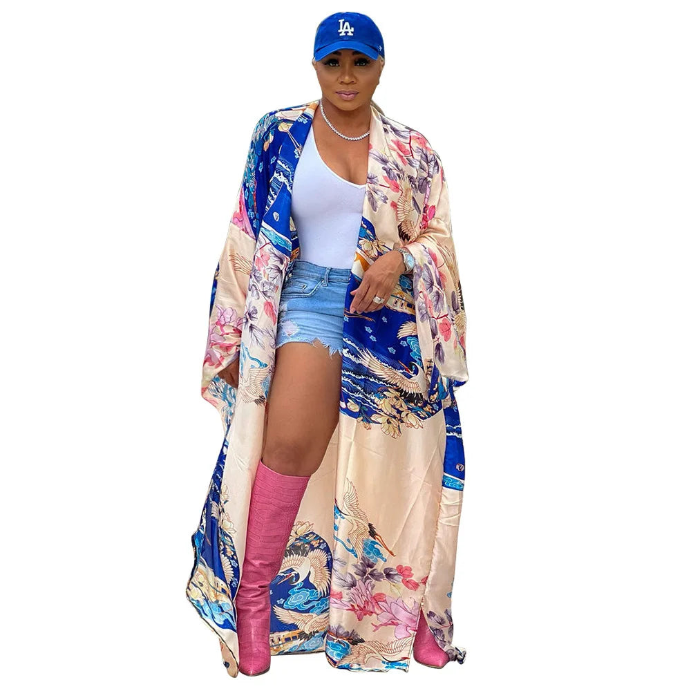 Casual Beach Cover Up Boho Dress Party Kaftan Kimonos Verano Sukienka Print Long Sleeve Cardigan Female Blouse Loose Dresses