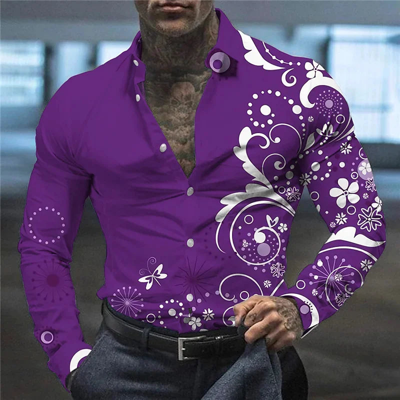 Men's suit lapel shirt creative pattern fashion casual soft comfortable breathable material 2023 spring and summer new hot sale