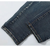 Fashionable new men's jeans with pleated elastic slim fit, retro washed blue jeans, high street designer hip-hop brand pants, ho