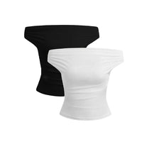 2 Piece Set Pleated Asymmetric Crop Top Woman T-shirts Strapless Top Female Sleeveless Sexy Tops Womens Cloth Fashion Streetwear