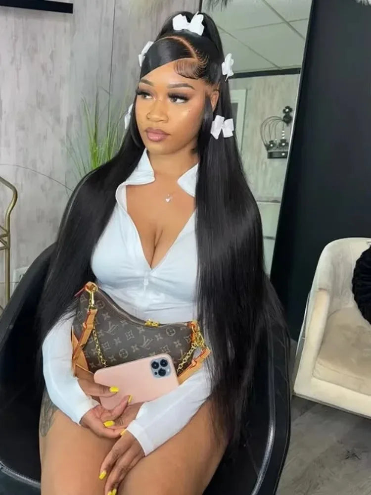 360 13x6 Hd Lace Straight Human Hair Wigs 220 Density Transparent Bone Straight Lace Front Wigs 40 Inch Brazilian Human Hair Wig