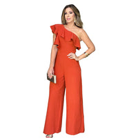Casual Women's Solid Color Jumpsuits Summer Oblique Collar Black Ears High Waist Wide-leg Pants Fashionable Summer Jumpsuits