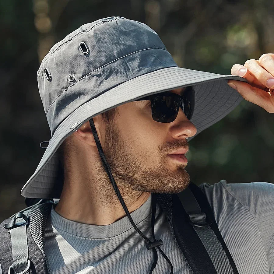 Men's Wide Brim Sun Hat Fisherman Hat Fishing Summer Outdoor Waterproof UV Protection Bucket Cap Riding Hiking Suncreen Sunhat
