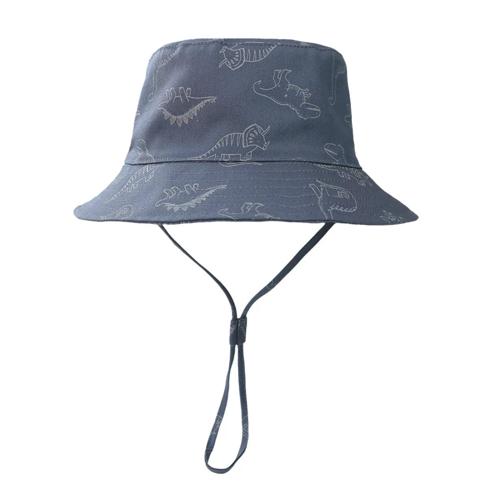 Children Fisherman Sun Hat Unisex UPF 50+ Sun Protection Outdoor Beach Hat Mesh Breathable Dinosaur Print Wide Brim Bucket Hat