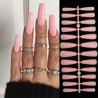 24Pcs Rose Red Black Contrast Color False Nails Coconut Tree Pearl White French Fake Nails Ballerina Coffin Manicure Tool