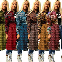 Camouflage Bomber Jacket Women Autumn Winter Streetwear Harajuku Jackets Layered Ruffle Long Coat Outwear Chaquetas
