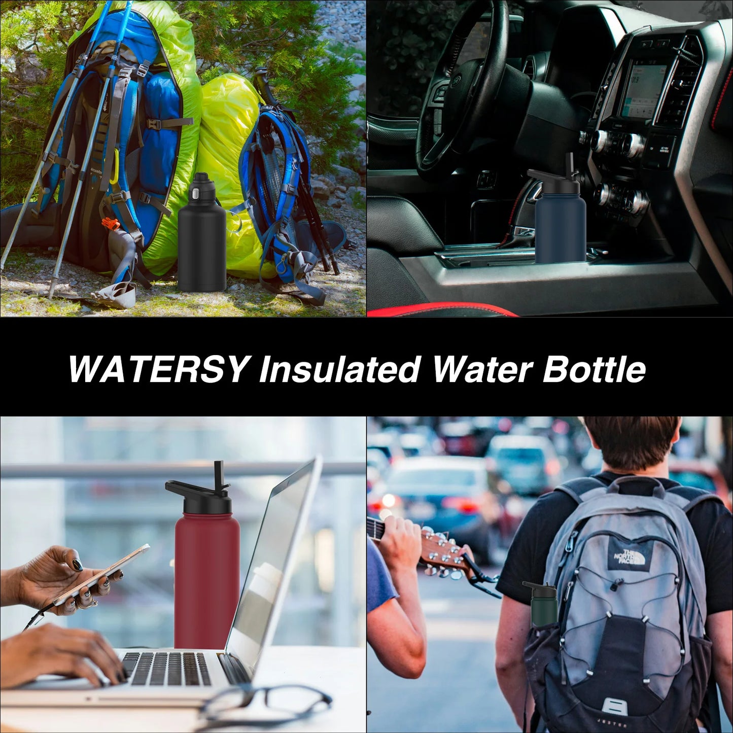 WATERSY 15oz/32oz Stainless Steel Thermal Mug with Handle, Large Capacity Insulated Tumbler Cup, Vacuum Flask Water Bottle