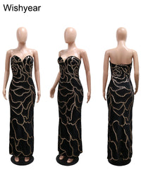 New Luxury Elegant Wedding Evening Guests Sequined Strapless Green Long Dress Women Sexy Sleeveless Birthday Party Prom Clubwear