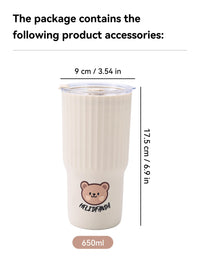 WORTHBUY Cute Bear Plastic Water Cup Large Capacity Water Bottle Travel Leak-proof Tumbler With Lid Portable Milk Coffee Cups