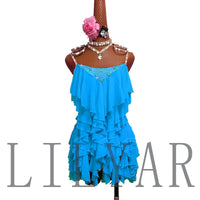 New Latin  Competition Performance  Adult Custom Children's Purple Tassel Backless Dance Skirt Blue Pleated Skirt