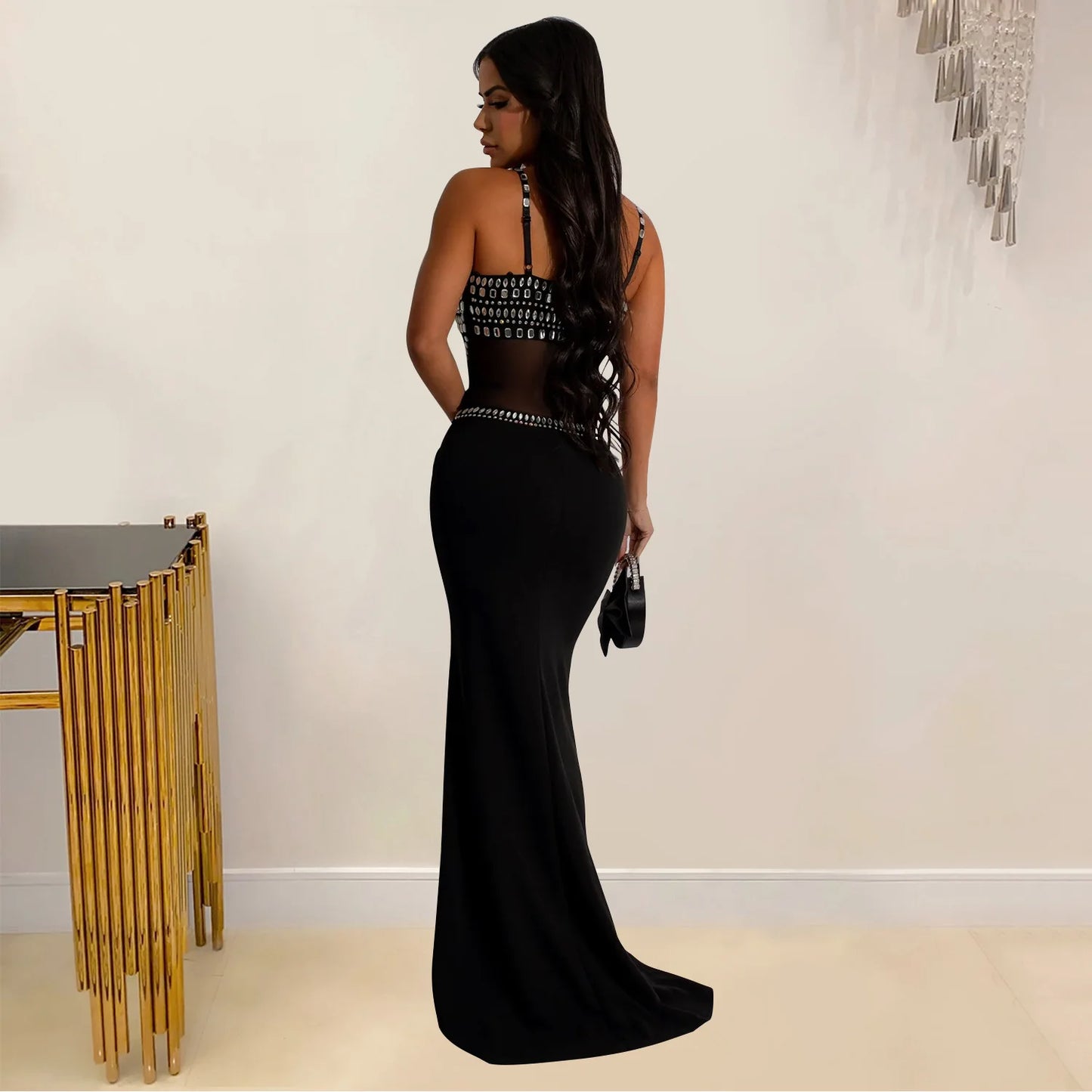 Fashion Women's Hot Diamond Mesh Dresses Summer New Sexy Transparent Lace Party Elegant Female Maxi Dress 2025