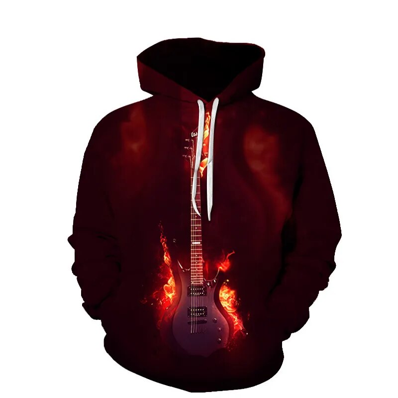 Vintage Men Spring Autumn Music Enthusiast 3D Guitar Graphic Hoodies Hip Hop Art Style Pullovers Women Casual Drum Kit Coat