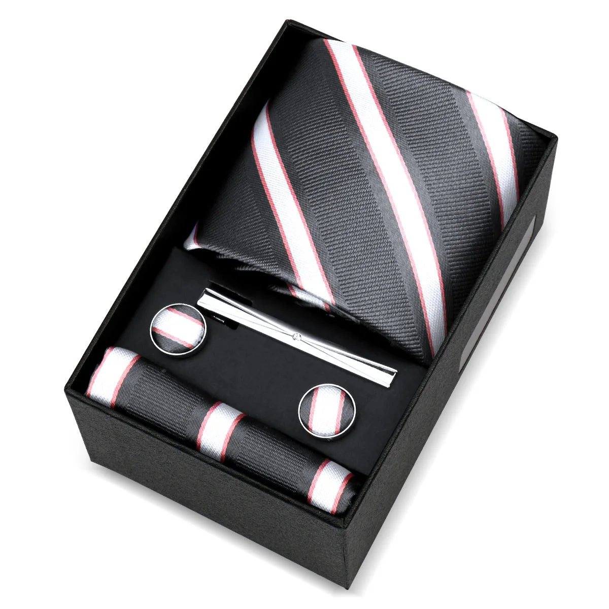 Luxury 8cm Tie For Men Handkerchief Cufflink Tie Clip Set Man Wedding Gravata Suit Accessories Brand Business Necktie Box Gift