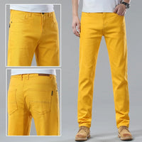 New High Quality Men's Trend Yellow Red White Jeans 2024 Spring Autumn Male High Waist Casual Pants Classic Brand Denim Trousers