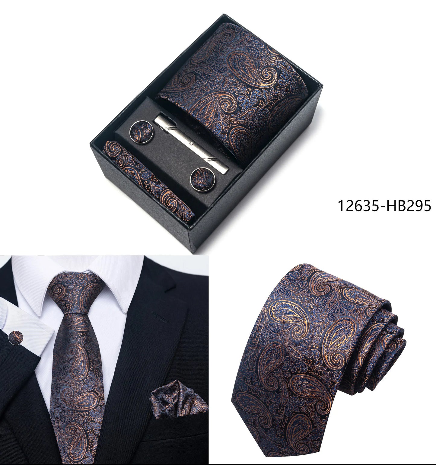2025 New Design Fashion Brown Paisley Tie Handkerchief Cufflink Set For Men Necktie Clothing Accessories Birthday Present