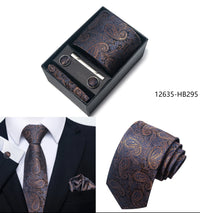 2025 New Design Fashion Brown Paisley Tie Handkerchief Cufflink Set For Men Necktie Clothing Accessories Birthday Present