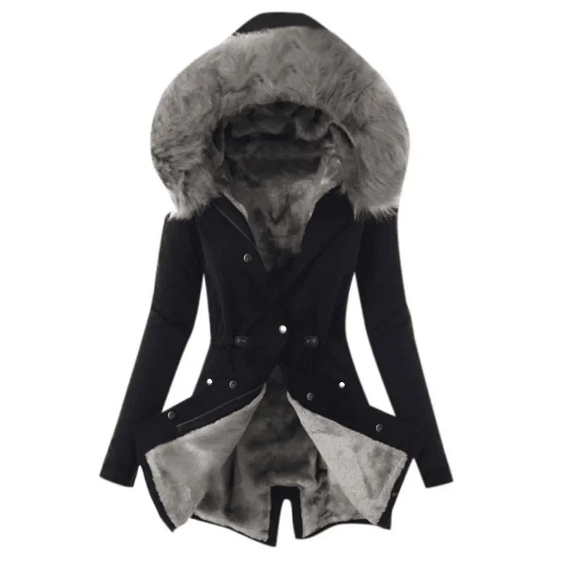 Fashion Women Winter Keep Warm Faux Fur Hooded Coat Casual Long Sleeve Winter Warm Thickening Fur Liner Jacket Outwear
