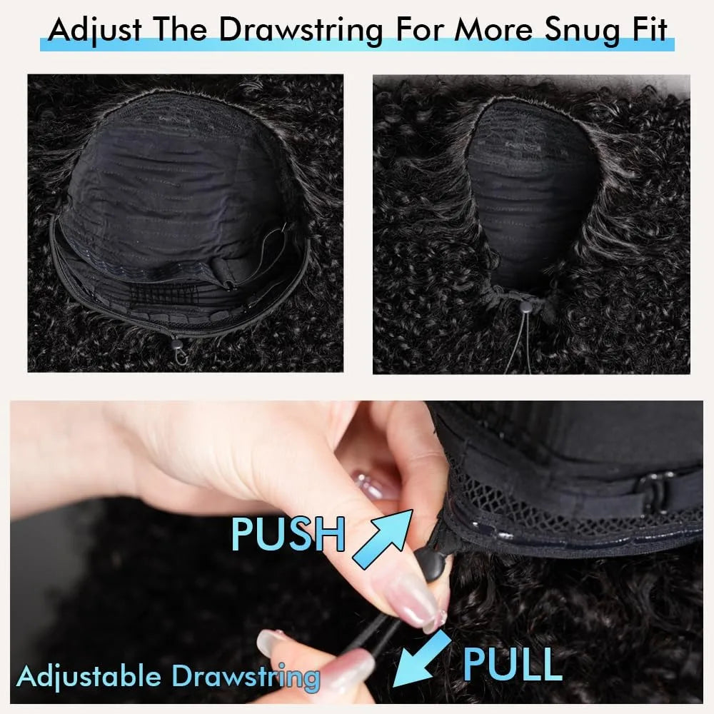 Deep Curly Half Wig Human Hair 200% Density 3 In 1 Half Wigs for Women Drawstring Seamless Flip Headband Wig Beginner Friendly