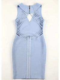 New Fashion Sexy V Neck Designer Light Blue Bandage Dress Women Sexy Backless Summer Party Dress