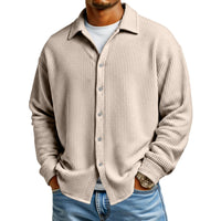 Men Casual Button Down Shirt Long Sleeve Collar Shirt Waffle Texture Loose Fit Fashion Men Top Trendy Outfit Daily Wear