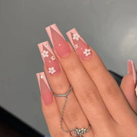 Fashion Colorful Butterfly False Nail Tips With Designs French Coffin Manicure Middle Long Ballerina Fake Nails Set Press on Nai