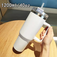 40oz 304 stainless steel vacuum insulated water cup with handle, straw cover, car portable sports travel cup leak proof design