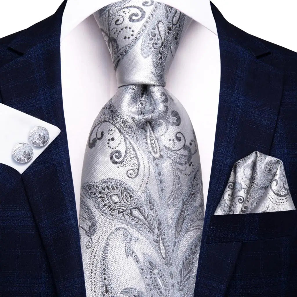 Hi-Tie Champagne Floral Paisley Silk Elegant Tie For Men Groom Wedding Men Necktie Pocket Square Cufflink Accessory Wholesale