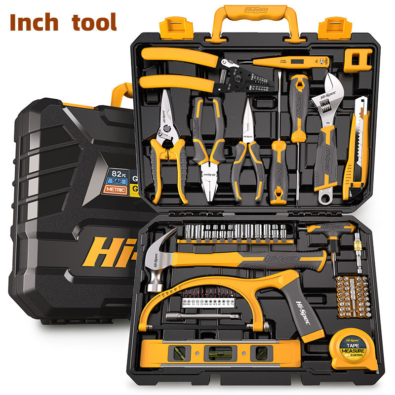 Complete Toolbox Hand Tool Set Household Repair Tool Kit Plastic Combination Package Inch Metric Wrech Screwdriver Hammer Box