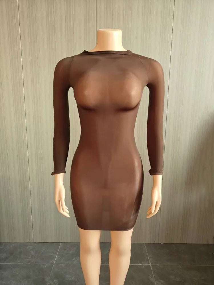 Wmstar Dress Women Wholesale European Clothing Sexy Stretchy Shiny Body Stockings Skirt Nightclub Sexy See Through Skirt