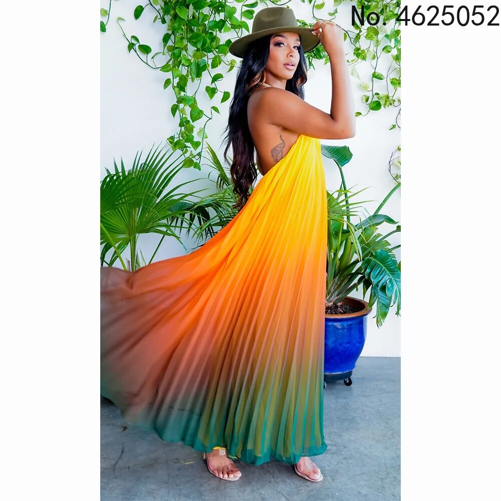 Halter Pleated Summer Women Dress Femme Beach Dresses Off The Shoulder Bohemia Long Sexy Dress Female Vestidos