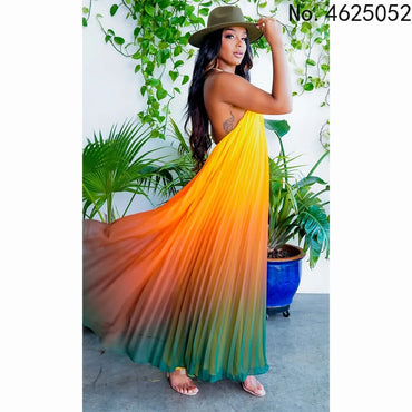 Halter Pleated Summer Women Dress Femme Beach Dresses Off The Shoulder Bohemia Long Sexy Dress Female Vestidos