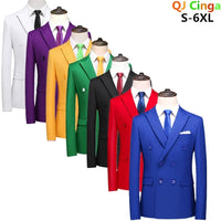 Men's Blue Double Breasted Formal Suit Jacket, Business Office Blazer, Masculino Wedding Party Dress Coat,  Slim Man Tuxedo