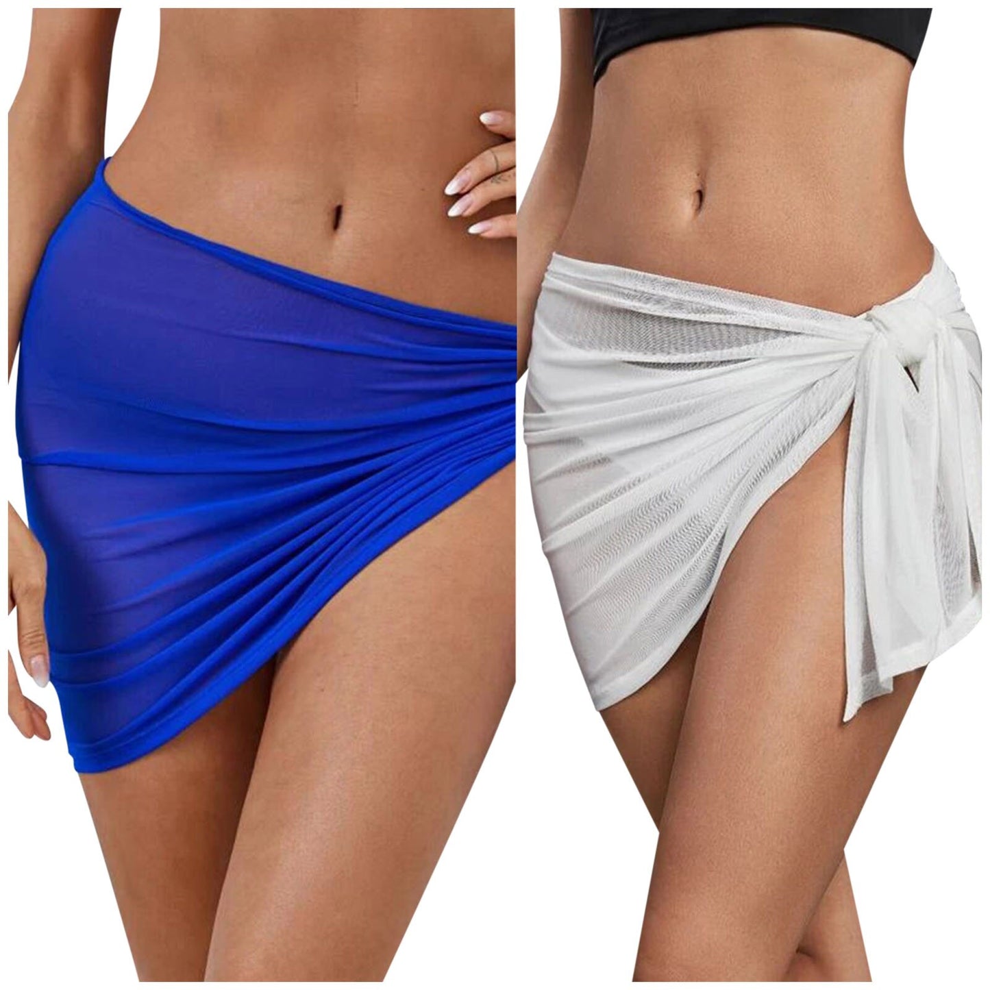 Two Pieces Mesh Bikini Cover Up Skirt Women Beach Cover Ups Sexy Skirt Transparent Bikini Wrap Skirt For Swimwear Sarongs Sheer