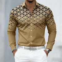 17 colors of men's shirts, fashionable geometric pattern print long sleeve shirts, personalized trendy slim lapel casual shirts