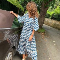 Puff Sleeve Boho Maxi Dress Elegant Women Summer 2022 Casual Floral Drawstring V-Neck Loose Holiday Beach Dresses Party Vestidos