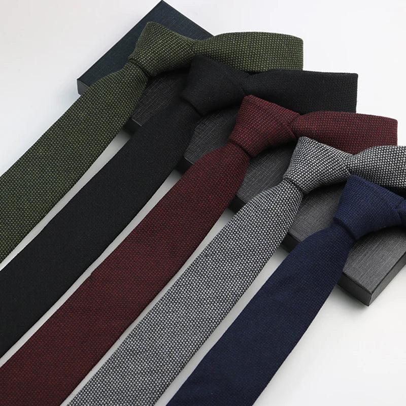 Classic 6cm Solid Navy Brown Neckties For Men Narrow Soft Cotton Neck Ties Casual White Tie Club Party Shirt Accessories Cravat