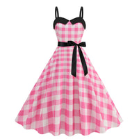 Elegant Women Pink Polka Dot Dress Summer Robe Hepburn 1950s 60s Vintage Sexy Halter Rockabilly Retro Party Dresses 2026 Vestido