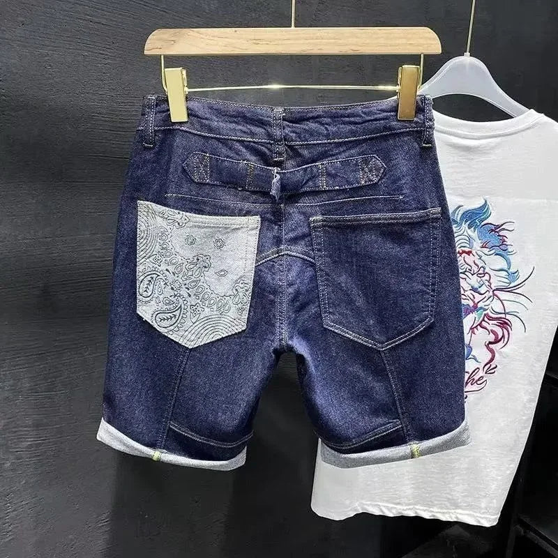 Man Denim Shorts With Text Short Jeans Pants For Men Graphic Blue Retro Harajuku Streetwear New In Wide Buttons Trend Unique Xl
