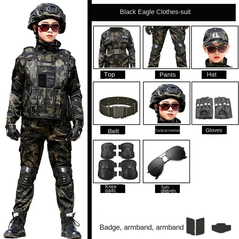 Tactical Military Uniform for Children's Day Camouflag Disguise Adult Halloween Costume for Kid Girl Scout Boy Soldier Army Suit