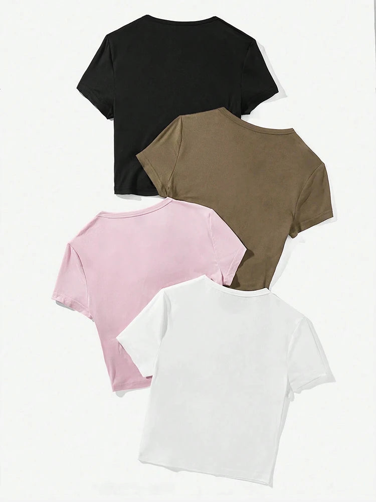 Blessed Creativity Letter T Shirt Women Street Casual Tees Soft Tight Fitting Short T-Shirt Elastic Comfortable Tee Clothes