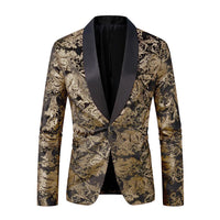 Burgundy Men's Long-sleeved Suit Jacket, Purple Printed Black Collar Single-button Coat, Wedding/Party/Stage Performance Blazers