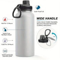 1pc Stainless Steel Insulated  1000ml/32oz Leakproof Water Bottle Double Wall Vacuum Thermal Drinkware Cup Perfect For Outdoor