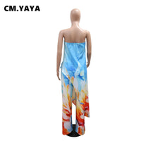 CM.YAYA Beach Holiday Print Women's Set Strapless High Low Blouse Top and Pants Suit 2025 Street Summer Two 2 Piece Sets Outfit