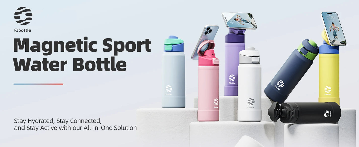 FEIJIAN Magnetic Thermos Stainless Steel Sports Water Bottle with Magnetic Phone Holder Bouncing cover Insulation Cup