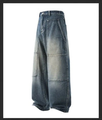 Men's Jeans Spring And Autumn Fashion Straight Tube Loose Washed Casual American Retro Original Color Wide Rivet Logging Pants