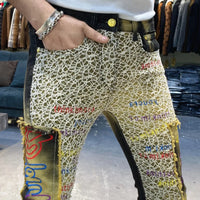 Men's Letter Embroidery Jeans New Punk Motorcycle Pants Jean Homme Elastic Slim Fit Versatile Jean For Men Hip Hop Jean Hombre
