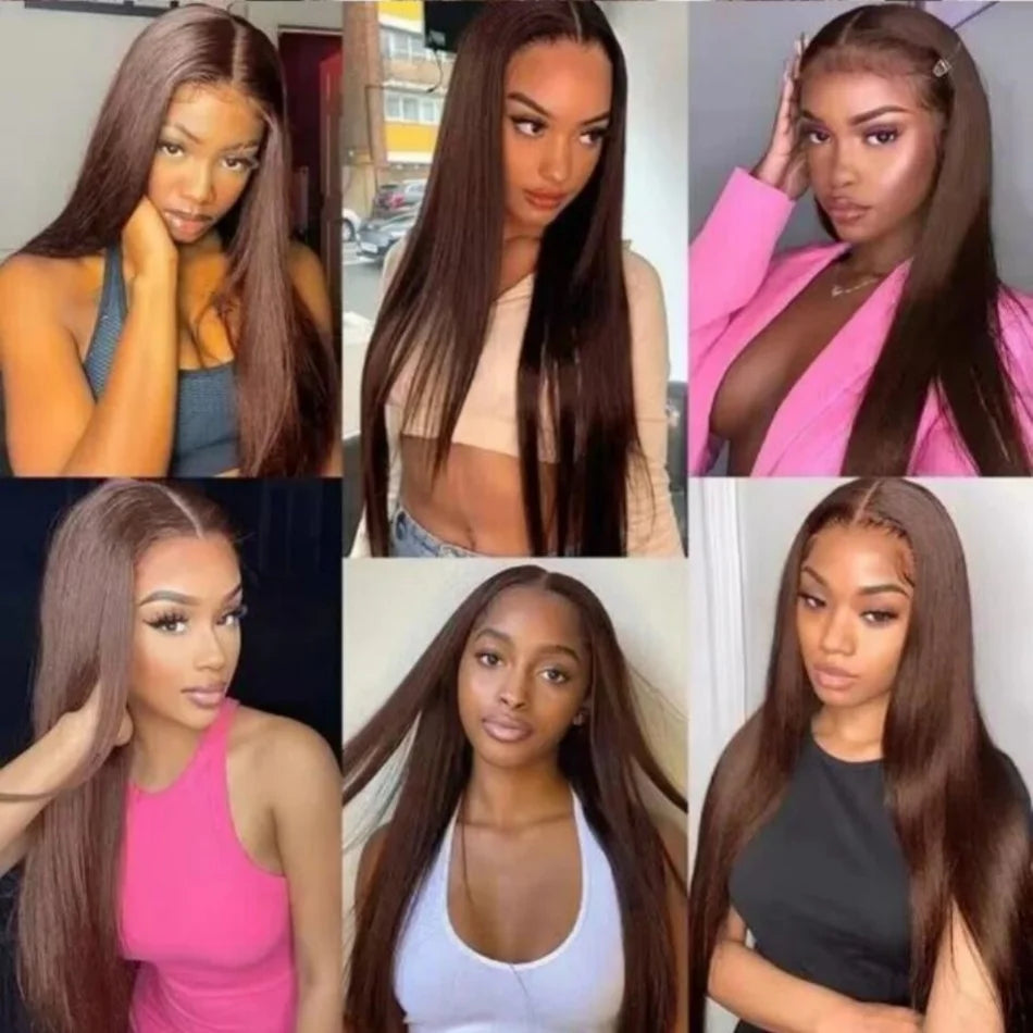 36 Inch Bone Straight Chocolate Brown 13x6 Lace Frontal Wigs 100% Brazilian Virgin Hair Pre Plucked Glueless Wigs Human Hair Wig