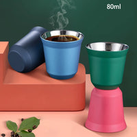 304 Stainless Steel Double-layer Coffee Cup Insulated Tea Cup Beer Cup Painted Espresso Cup Outdoor Portable Capsule Coffee Cup