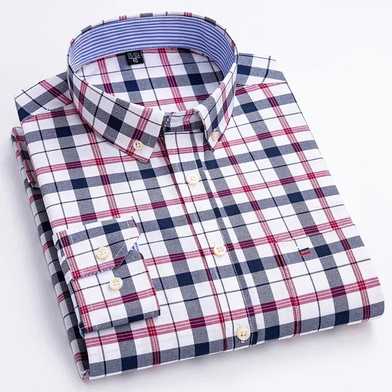 New in shirt Plus size 7xl 100%cotton Oxford long-sleeve shirts for man slim fit formal plain shirt plaid office elegant clothes