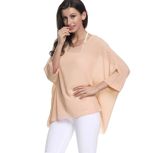 BHflutter White Blouse Shirt Women Fashion Batwing Casual Summer Tops Tees Ladies Print Chiffon Blouses Streetwear Plus Size